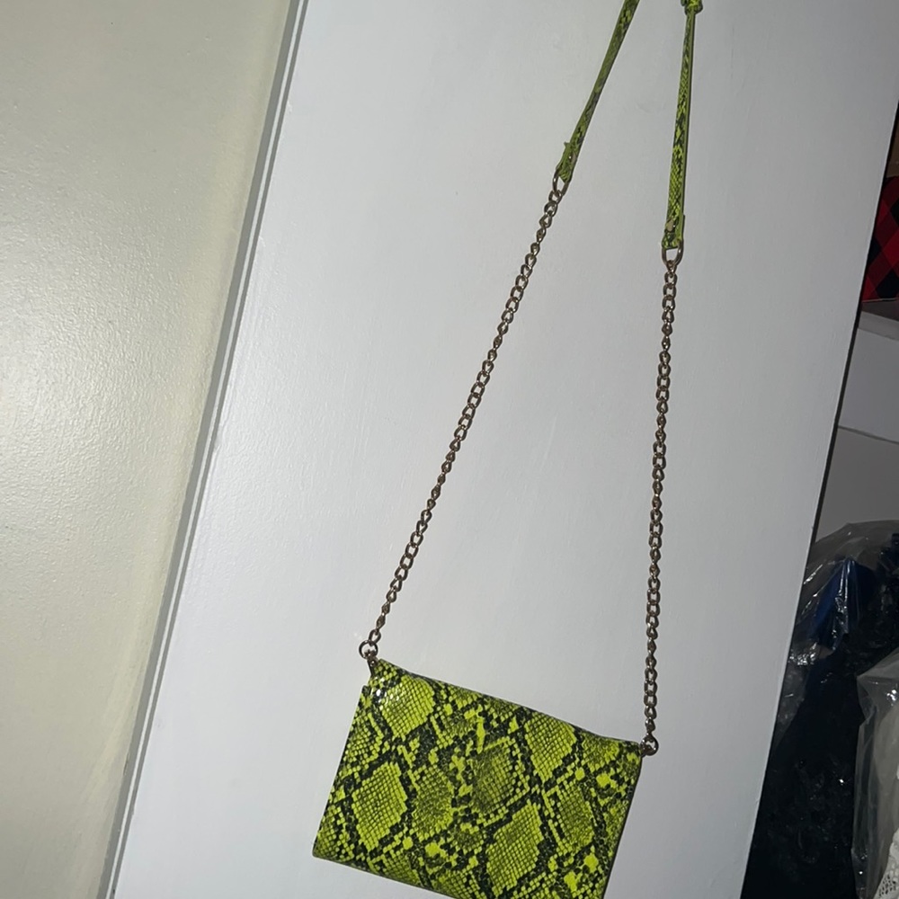 Lime snakeskin crossbody clutch